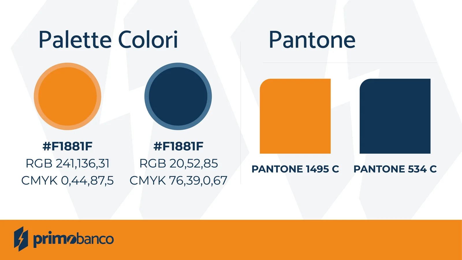 La cartella colori del marchio, con i riferimenti Pantone
